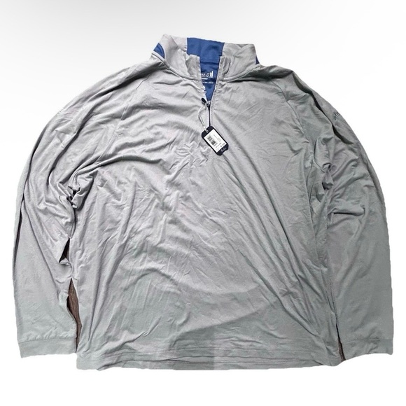 NWT Men’s Johnnie-O Performance White Grey Striped 1/4 Zip Pull Over Size XXL